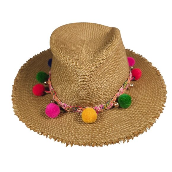 ERIC JAVITS  Squishee Corfu Straw Hat Pompom UPF 50+ One Size - Picture 2 of 10